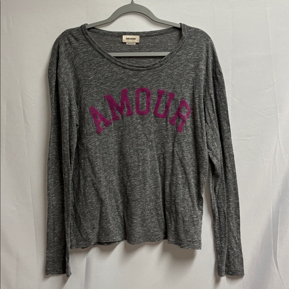 Zadig & Voltaire Willy Chine Amour Long Sleeve Top Gray Size Medium - Picture 2 of 6